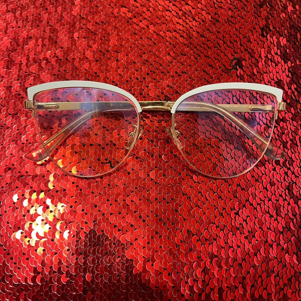Chic Gold and White Cat-Eye Glasses